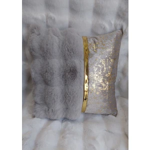 Baladi Home Yastık Kılıfı Peluş ve Kadife Kumaş Altın Deri Aksesuarlı Kadife Görünümlü Kare Kırlent Kılıfı
