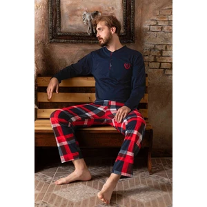 Uzun Kollu  Düğmeli Erkek Ekose Pijama Takımı Lukitus