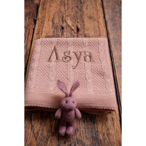 Bebek Battaniyesi Kişiye Özel Isimli Nakışlı Desenli Triko Örgülü Pembe Bebek Hediyesi