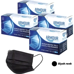 Armour Mask - Siyah Tek Kullanımlık Yetişkin Cerrahi Yüz Maskesi 4 Paket