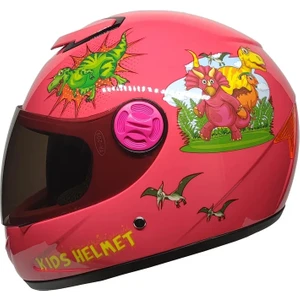 Motosiklet ve Bisiklet Çocuk Kaskı Full Face Pp Material Abs Çocuk Kask Dino Pink