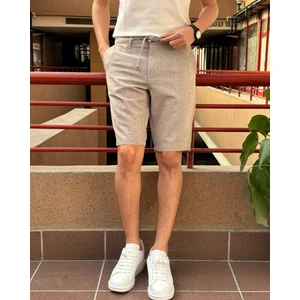 Erkek, Bel Bağcıklı, Old Money, Pamuklu, Keten Dokuma Şort 24INP281