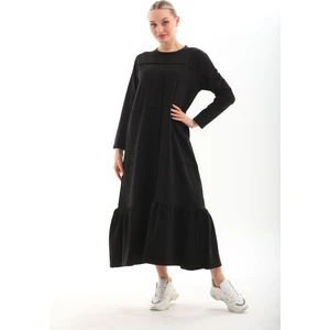 Siyah Bloklu Eteği Fırfırlı Tesettür Günlük Uzun Spor Salaş Elbise