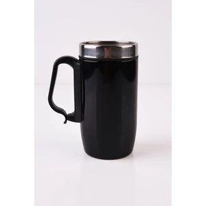 Çift Katmanlı Kauçuk Taban 250ML Parlak Siyah Kulplu Paslanmaz Çelik Termos Bardak Mug Kupa Kahve