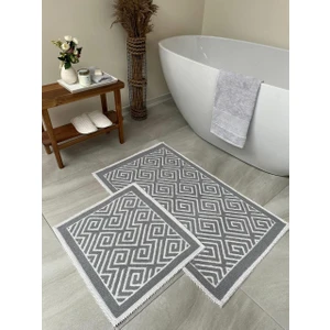 Labirent Doğal Pamuklu 2'li Banyo Paspas Seti 60X100+50X60 cm - Gri