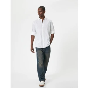 4SAM60054HW 000 Beyaz Erkek Pamuk Dokuma Uzun Kollu Gomlek