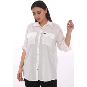 Lady Majestic %100 Cotton Büyük Beden Natural Gömlek