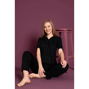 Bambu Pamuk V Yaka Kısa Kol Kadın Pijama Takımı