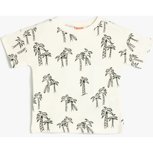 T-Shirt Palmiye Baskılı Kısa Kollu Bisiklet Yaka Pamuklu