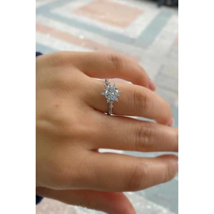 Erer Gümüş Gümüş Lotus Çiçeği Tek Taş Yüzük