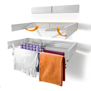 Le Moduler Belize 100 Cm Katlanabilir Çamaşır Kurutma Askısı, Duvara Monte Kurutmalık, 6 Boru, 30 Kg, Paslanmaz-Beyaz 