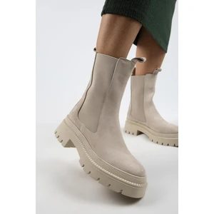 Agatha Kadın Hakiki Deri Çift Taraflı Lastikli Burnu Köşeli  Bej Süet Bot