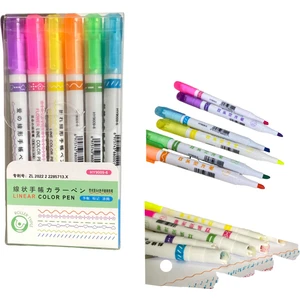 HY9009-6 Silindir Mühürlü Desenli 6 Renk Fosforlu Kalem