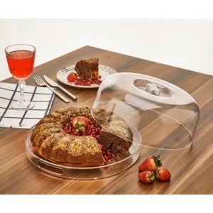 Ahlat Store Kek Fanusu  Kek Pasta Sunum Standı Tepsi Pleksi Fanus Kristal Çok Amaçlı Kullanım Sunum Tepsisi 25 cm