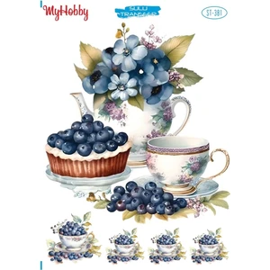 My Hobby St 381 Fincan, Blueberry, Yabanmersini Desenli Sulu Transfer 25X35