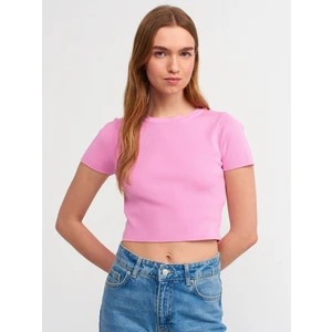 10357 Bisiklet Yaka Kısa Kol Crop Kazak-Pembe