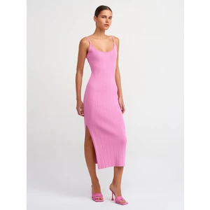 90139 Askılı Triko Elbise-Pembe