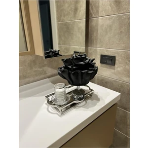 Maison Avf Dekor Yapay Eva Çiçeği Kablosuz Masa Lambası Üst Siyah-Alt Parlak Gümüş ( 9V Pil 75-90 Saat)