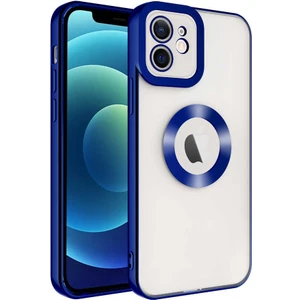 Apple iPhone 12 Kılıf Logo Yeri Açık Kamera Lens Korumalı Renkli Kenarlı Şeffaf Silikon Mavi