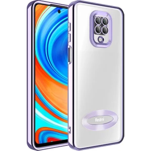 Xiaomi Redmi Note 9 Pro Kılıf Logo Yeri Açık Kamera Lens Korumalı Renkli Kenarlı Şeffaf Silikon Lila