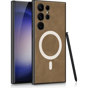 Galaxy S24 Ultra Kılıf Magsafe Şarj Özellikli Deri Tasarımlı Zore Kıpta Nubuk Kapak