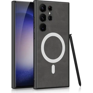 Galaxy S24 Ultra Kılıf Magsafe Şarj Özellikli Deri Tasarımlı Zore Kıpta Nubuk Kapak