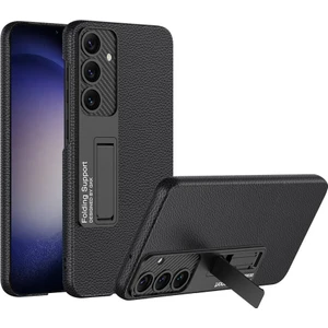 Galaxy S24 Plus Kılıf Zore Deri Karbon Desenli Kıpta Standlı Kapak