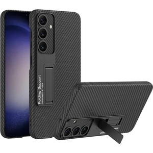 Galaxy S24 Plus Kılıf Zore Deri Karbon Desenli Kıpta Standlı Kapak