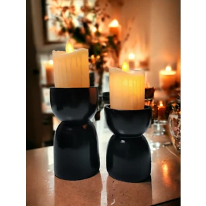 Vera Hediyelik Eşya 2'li Siyah Ahşap Dekoratif Mumluk Şamdan 3301000000763