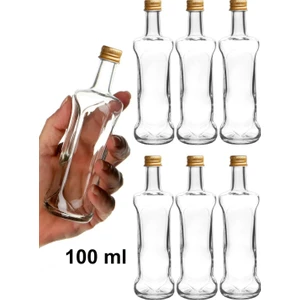 JUNİBELİW 6 Adet Kıvrımlı Cam Shot Şişesi Sızdırmaz Gold Metal Kapaklı Çok Amaçlı Şişe Meyve Suyu Şişe 6X100CC