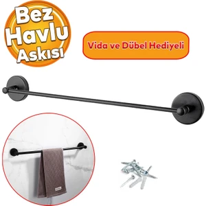 Vidalı Askılık Sağlam Askı Metal Siyah Bez Havlu Asma Askısı Aparatı 42 cm Banyo Lavabo