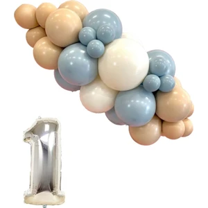 Organizasyon Pazarı MiniZincirBalonSeti FırtınaMavisi-ÇölKumu-Beyaz+1 34 inç GümüşFolyoBalon 30Adet+BalonŞeridi