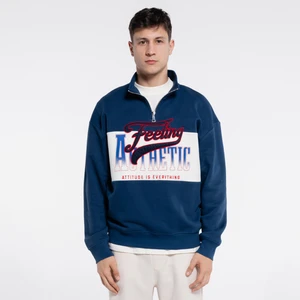 Friday Offset Mıke Erkek Petrol Dik Yaka Oversize Yarı Fermuarlı Unisex Sweatshirt