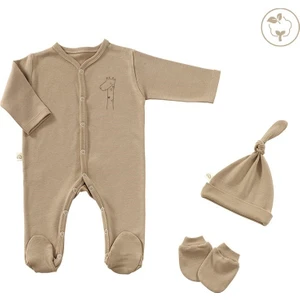 Tiny Lamb Cute Giraffe Organik Mini Yenidoğan Bebek Seti 3 Parça %100 Organik Pamuk  0-3 Aylık Organik Bebek Seti