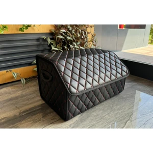 Mısırlı Grup Lüx Oto Bagaj Organizeri Baklava Desenli Deri Bagaj Çanta Düzenleyici Kutu Çantası- Siyah+Kırmızı