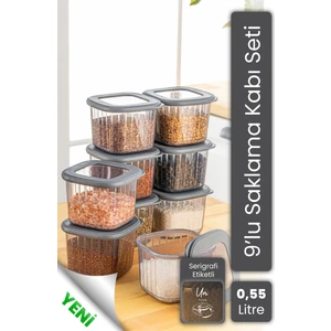 9lu 0,55 Litre Poly Kapak Çizgili Desenli Saklama Kabı Antrasit Beyaz Serigrafi Etketli
