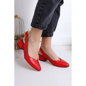 Kırmızı Renk, Cilt, Arkadan Tokalı Kemer Detay Kadın Topuklu Ayakkabı / 34-35...41-42-43 Numara