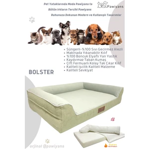 Bolster Üst Kalite Köpek Yatağı Süngerli Kılıflı  Sıvı Geçirmez Alezli 2 Fermuarlı