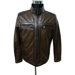 Erkek Dik Yaka Puntolu Hakiki Deri Mont