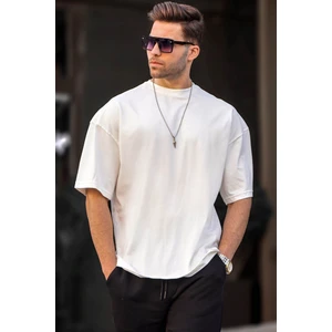 Erkek Ekru Oversize Fit Basic T-Shirt 6066