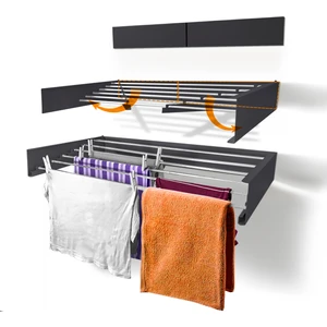 Le Moduler Belize 100 Cm Katlanabilir Çamaşır Kurutma Askısı, Duvara Monte Kurutmalık, 6 Boru, 30 Kg, Paslanmaz-Antrasit 