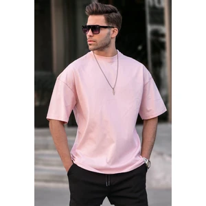 Erkek Toz Pembe Oversize Fit Basic T-Shirt 6066