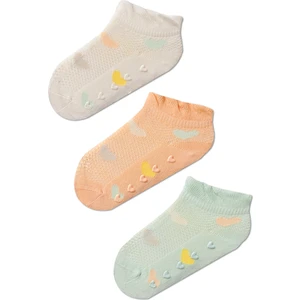 Katia & Bony Kız Çocuk Kalp Desenli İçi Hava Alan 3'lü Patik Çorap