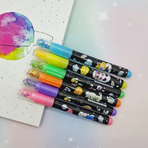 Renkli Yıldız Baskılı Pullu Damga Sihirbaz Fosforlu Kalem Seti -6 Lı Renkli