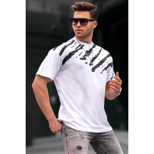 Beyaz Desenli Over Fit Erkek Tişört 6116