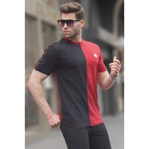 Bordo Renk Bloklu Bisiklet Yaka Erkek T-Shirt 5398