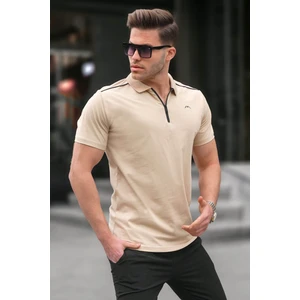 Erkek Bej Basic Fermuarlı Polo Tişört 6076