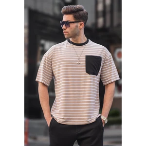 Erkek Bej Çizgili Basic Tişört 6084