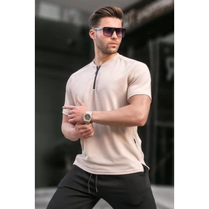 Bej Fermuar Yaka Erkek Tişört 6086