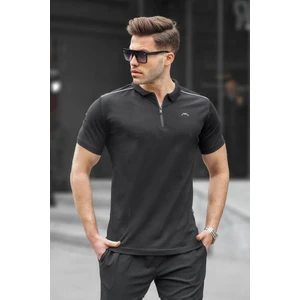 Erkek Siyah Basic Fermuarlı Polo Tişört 6076